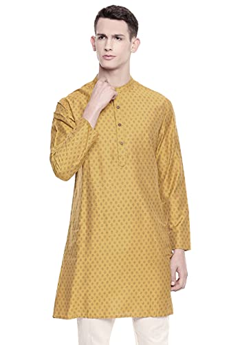 In-Sattva Men's Mandarin Collar Micro Dobby Fine Print Mid-Length Kurta Tunic - Main Image