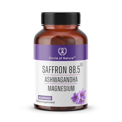 CIRCLE OF NATURE Saffron Supplement 88.5 mg with Ashwagandha & Magnesium Glycinate, Mood, Eye Health & Relaxation, 60 Clean Capsules, Saffron Stigma Extract, Made in USA