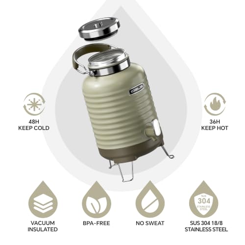 Image of IDEUS Insulated Beverage Dispenser 1.4gal, Drink Container Grey | All-in-one Vacuum Double Wall Stainless Steel Water Cooler for Camping and Party Leakroof with Handle, Spigot & Stand