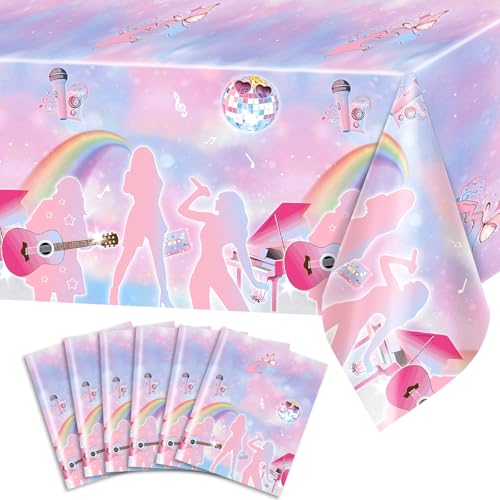 Avezano 6 pcs Music Birthday Tablecloths Popular Music Birthday Table Cover Pastel B-Day Party Decorations Singer Fans Plastic Rectangle Tablecloth 108 x 54 inch