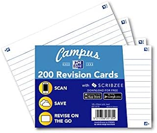 Oxford Revision Cards, Flash Cards, Ruled, A6, White, 200 Flash Cards