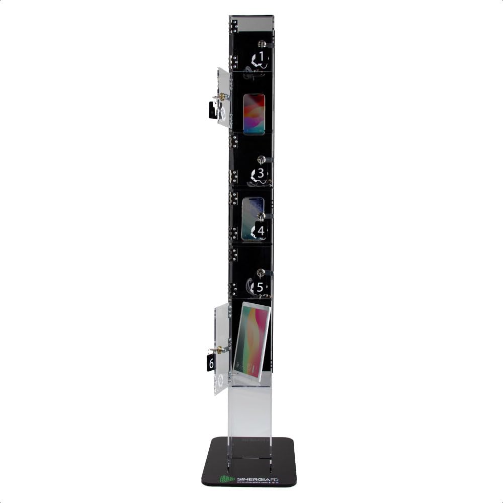 Colonnina di ricarica per smartphone con locker numerati, stazione di ricarica multipla con chiusura a chiave, ideale per uffici, negozi ed eventi (Verticale 6 Scomparti)