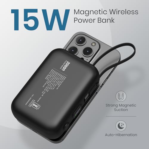 Portronics Power Shutter 20000mAh 15W Magnetic Wireless Fast Charging Powerbank with in-Built Type C & 8 Pin Cable, 22.5W Type C PD Output, Type C Bidirectional Port, LED Display (Black) view 2