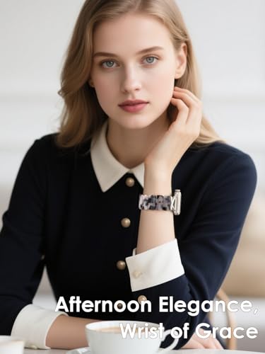 Image of V.R.HOPE Stretchy Resin Apple Watch Band for Series Ultra /10 /9 /8 /7 /SE 38mm 40mm 41mm 42mm Fashion Cute, Lightweight & Flexible, Rectangle Design with iWatch Series 6 /5 /4 /3 /2 /1(Fluorescent White-S)