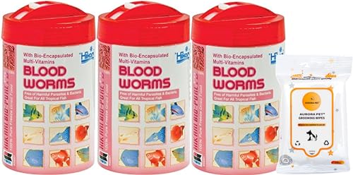 Aurora Pet Bundle (3) Hikari Bio-Pure Blood Worms Freeze-Dried Fish Food (0.42-Oz Each) With Aurorapet Wipes cover