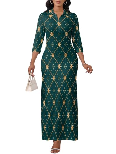 Image of PinkPatty Women's Casual 3 /4 Sleeve Polo V Neck Bodycon Maxi Dress