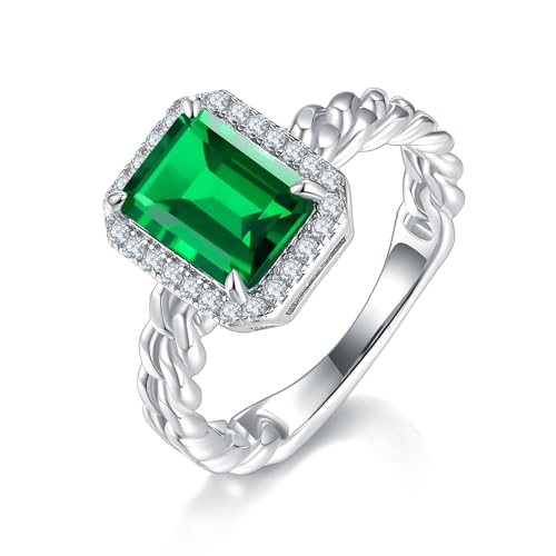 The sparkle sign 925 Sterling Silver Ring, 6-Carat Emerald Birthstone Ring, Fashionable Women's Gemstone Ring, Engagement Promise Ring, Anniversary Valentine's Day Gift, Lush Radiance - Size 6