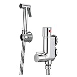 Thermostatic Shower Mixer Bar Valve, Caravan Brass Thermostatic Shower Tap 1/2" Outlet, Small Vertical Shower Mixer for Camper Van, Yacht, Boat, Douche Bidet Tap, 45mm Centres, Chrome