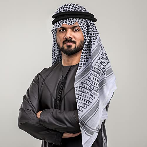 Funtery 2 Pcs Arab Shemagh Muslim Keffiyeh Head Scarf for Men with Lgal Aqel Rope Arab Costume Halloween Costume Accessories
