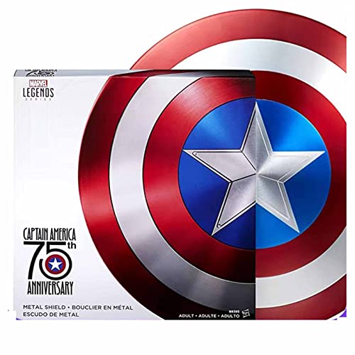 Escudo Capitan America 60Cm Edición 75 Aniversario,1:1 Accesorios de Disfraces Retro de Halloween para Adultos Accesorios Bar Escudo Decoraciones para Colgar A,60cm