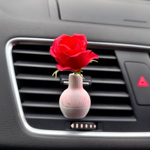 Image of Set of 4 Cute Flower Bouquet Car Air Freshener Vent Clips, Mini Artificial Flowers for Car Air Vent Decoration, Auto Interior Dashboard Ornament Accessories (Rose)