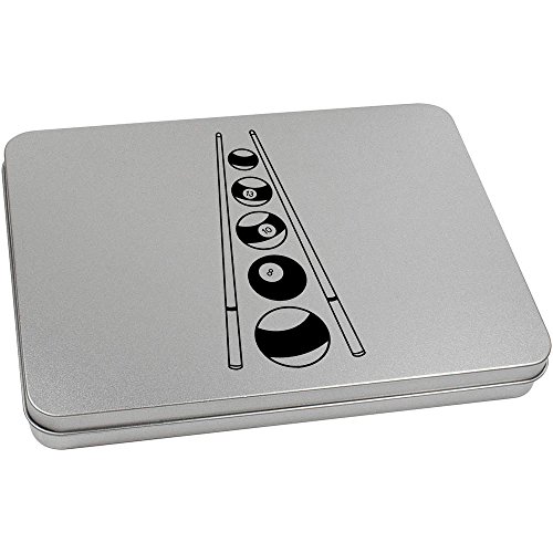 Azeeda 220mm 'Pool Balls & Cue' Metal Hinged Tin/Storage Box (TT00071679)