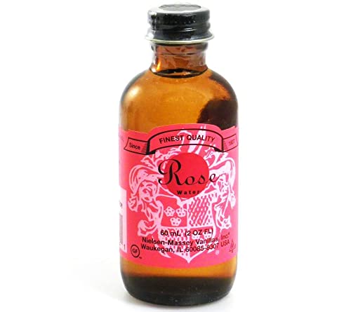 Nielsen-Massey Extracto de agua de rosas, 60 ml, aroma de rosa natural con aceite de rosa real, preparación de aroma floral para hornear, postres, bebidas, platos orientales, sin aditivos artificiales