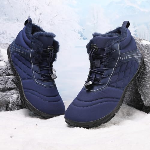 Image of Winter Footwear Barefoot Shoes Women Men Zero Drop Barefoot Hiking Boots Slip On Warm Waterproof Snow Boot Minimalist Wide Toe Ankle Booties Five Finger Hike Shoes Outdoor