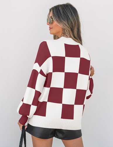 Image of ZESICA Women's 2026 Fall Striped Pullover Sweaters Tops Fashion Outfits | Checkered, Mock Neck, Oversized, Trendy Casual Loose Fit, Cute, Chunky Cozy Holiday Winter Clothes