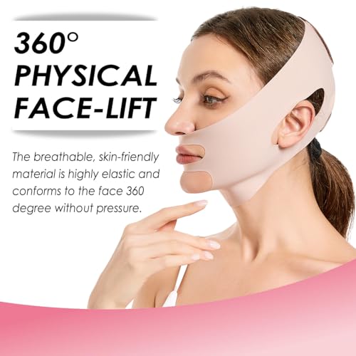 Image of V-Line Face Lifting Mask Chin up Mask for Sleeping & Jaw Shaper,Double Chin Reducer Chin Strap for Face Slimming & Sculpting,Tightening Band for Neck & Cheek (Pink)