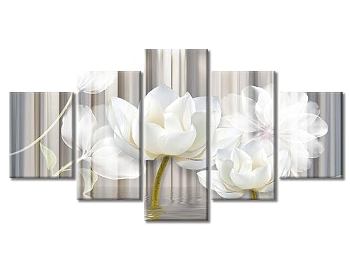TUMOVO 5 Panels Wall Art Modern Beautiful White Phantom Lotus