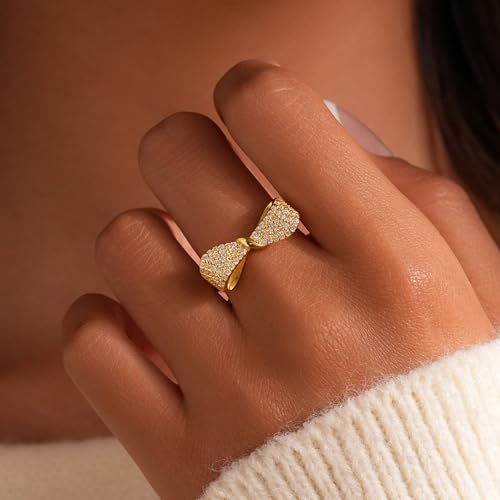 925 Sterling Silver Dainty Bow Rings for Women Infinity Knot Cubic Zirconia Ring Promise Rings for Her Engagement Ring 14K Gold Plated Mother Daughter Friendship Ring Birthday Christmas Gifts3