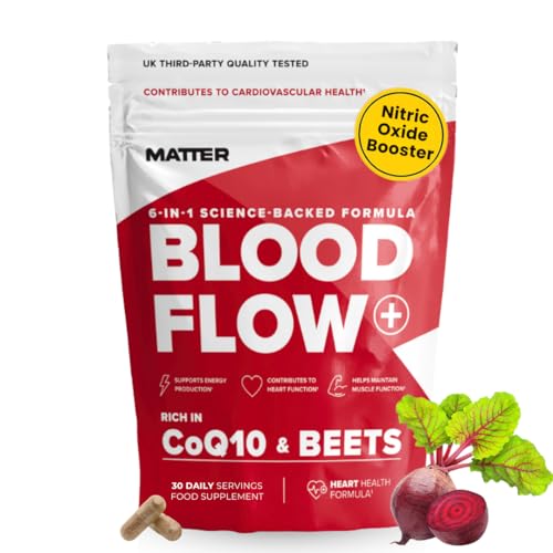 Blood Flow+ - Nitric Oxide Booster Supplement - Beetroot & CoQ10 for Circulation, Heart Health & Blood Pressure Support - Beetroot for Energy & Stamina (1 Month Supply)