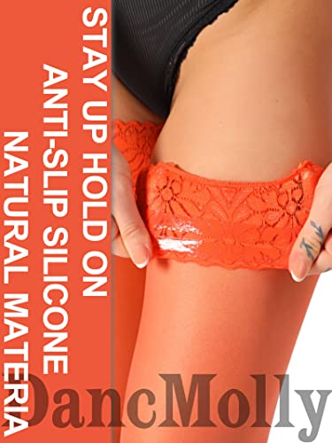 Image of DancMolly Silky Thigh High Stockings, with 17+ Colors Sheer Silicone Lace Top Pantyhose for Women