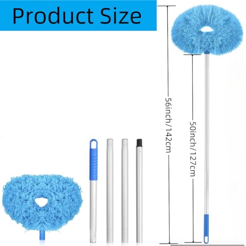 Image of Ceiling Fan Blade Cleaner Reusable Microfiber Ceiling Fan Duster with Extension Pole Adjusts 13 to 50 Inch Washable Duster Cleaning for High Ceiling Fan,Window Top,Furniture, Blinds (Blue)