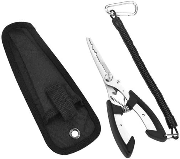 Stainless Steel Fishing Pliers Saltwater, Surf Fishing Tackle Kit, Fishing Multitool Hook Remover Braided Fishing Line Cutting and Split Ring with Coiled Lanyard and Sheath