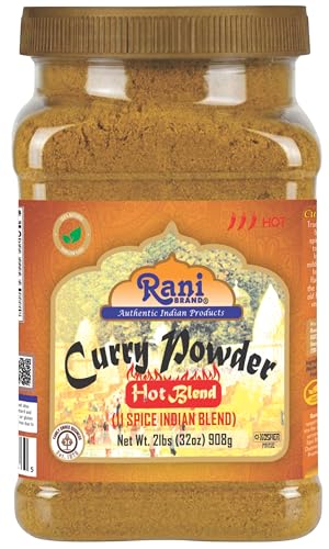 Rani Curry Powder Hot (11-Spice Authentic Indian Blend) 32oz (2lbs) 908g PET Jar ~ All Natural | Salt-Free | Vegan | No Colors | Gluten Friendly | NON-GMO | Kosher | Indian Origin