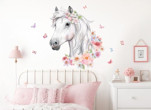 Sticker mural chambre bébé cheval et fleurs Graz Design DK1046-2