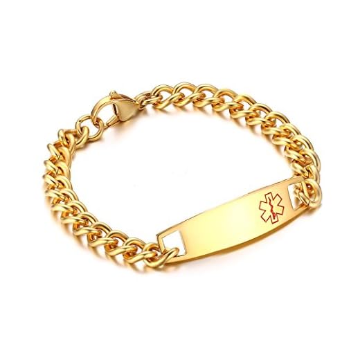MPRAINBOW Gratis graverad anpassad personlig medicinsk varning länk kedja armband herr dam armband, 21,5 cm, na, NA,