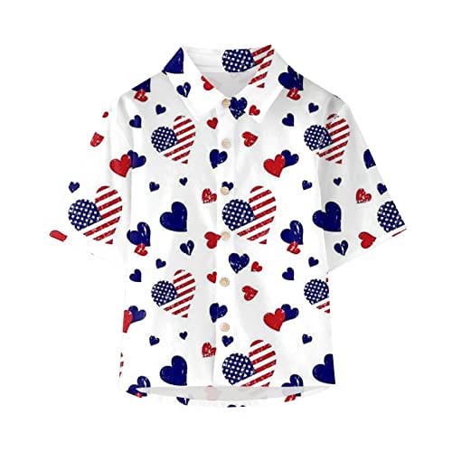 KAGAYD Baby Boy Independence Day Button Up Shirts Short Sleeve American Flag Dress Shirt Tops Casual Summer3