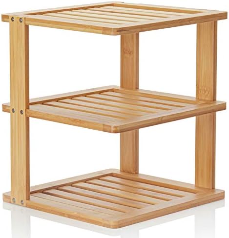 BERYLAND Bamboo Corner Shelf - 3 Tier 10 x 10 inch and 11.5 inches high. Kitchen Cabinet Organizer - Pantry Organization and Storage - Bathroom Countertop Shelves