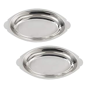 20 oz. (Ounce) Stainless Steel Oval Au Gratin Serving Dish Pan Platter – Set of 2