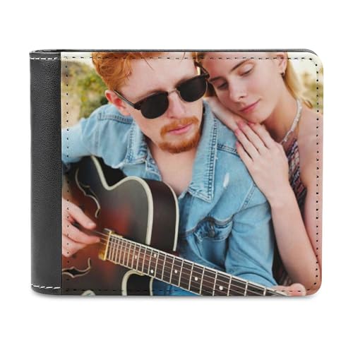 Personalized Men Leather Wallet Custom Bifold Wallets with Name Picture Photo High Capacity Thin Wallet for Men Husband Bf Dad Son Birthday Valentine's Day (Double-sided Same Design)3