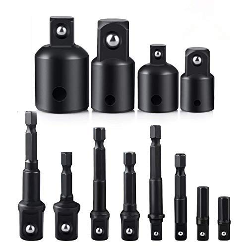 Impact Extension and Socket Adapter Set, 12pcs 1/4 3/8 1/2 Hex Shank Drill Bit Bar CR-V Steel