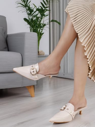 Image of ELLE Women Elegant Buckle Kitten Heel Slip-On Mule