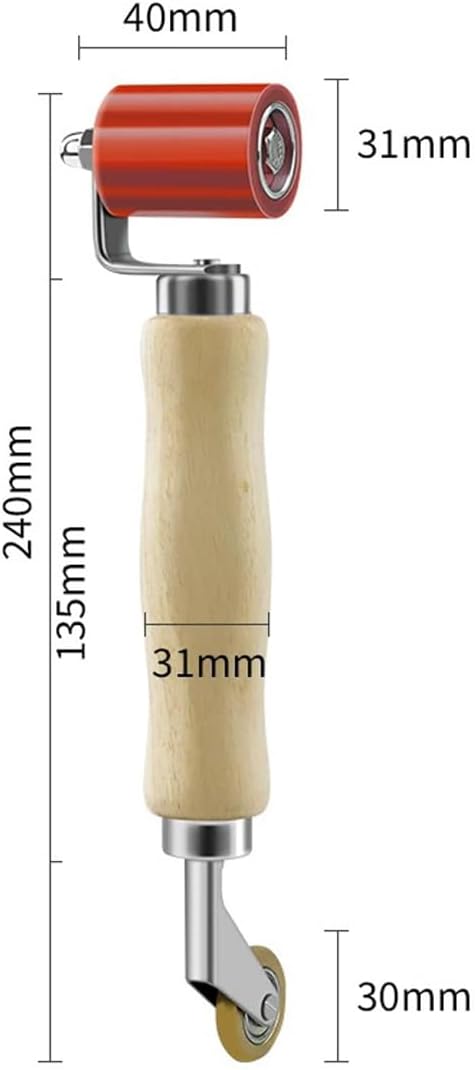 Double Head Seam Roller and Wooden Handle Seam Probe Tester, 40mm Silicone Seam Roller with 6mm Brass Detail Penny Roller, Smoothing Welding Seam Roller Tool for TPO EPDM PVC Single Ply Roofing Tape