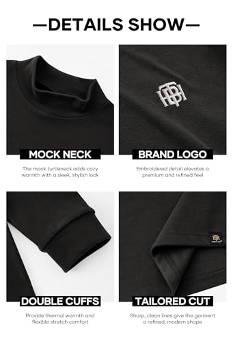 Image of Herberton Mens Mock Turtleneck Shirts Thermal Fleece Casual Undershirt | Mockneck, Long Sleeve, Warm Fleeced, Regular Fit, Soft Feel, Stretchy, Solid Color, Embroidery Design, Cold Weather, S-2XL
