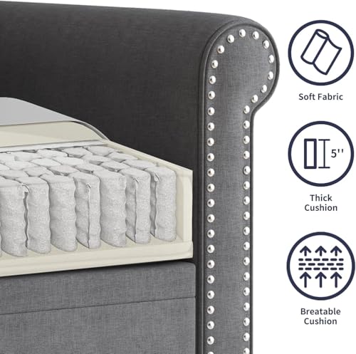 Image of ijuicy 2 Pcs Sectional Sofa Set,Modern Upholstered Couch Set-Dark Gray | Living room furniture set including loveseat and 3 seat sofa features 5 inch thick cushions and classic nailhead trim