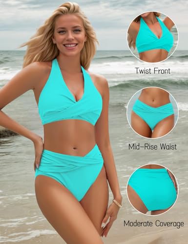 Image of Sopliagon Women's Bikini Sets Twist Front Two Piece Swimsuit Halter Bathing Suit