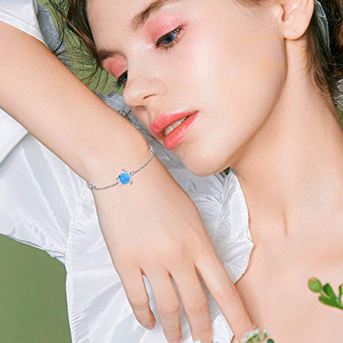 Cuoka Turtle Bracelet 925 Sterling Silver Opal Turtle Jewelry Sea Turtle Bracelet Ocean Nature Bracelet Turtle Gift For Her For Women (B-Blue Opal) #TOP2