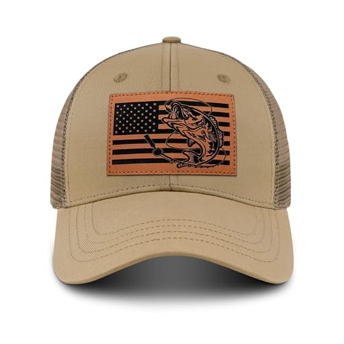 Image of Fishing Hat Fishing Gifts for Men, Bass Fish Flag Hats, Fishing Gear Accessories Stuff, Adjustable Fishing Trucker Hat