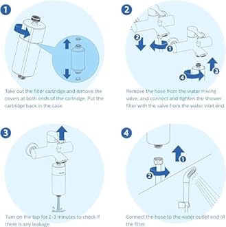 Philips Shower Filter 3-stage Water Softener, NSF certified Double Mesh Filtration KDF Material, Reducing Chlorine/Impurities/Rust Sediments (Shower Filter Set)