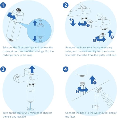 Philips Duschfilter 3-stufiger Wasserenthärter, Doppel-Mesh-Filtration, KDF-Material, Reduzierung von Chlor/Verunreinigungen/Rostsedimenten, große Kapazität, Handbrause mit Regendusche