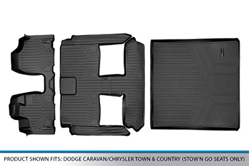 Maxliner Floor Mats 3 Rows And Cargo Liner Behind 2Nd Row Set Black For 2008-2018 Dodge Caravan / Chrysler Town & Country (Stow'n Go Only) #TOP5