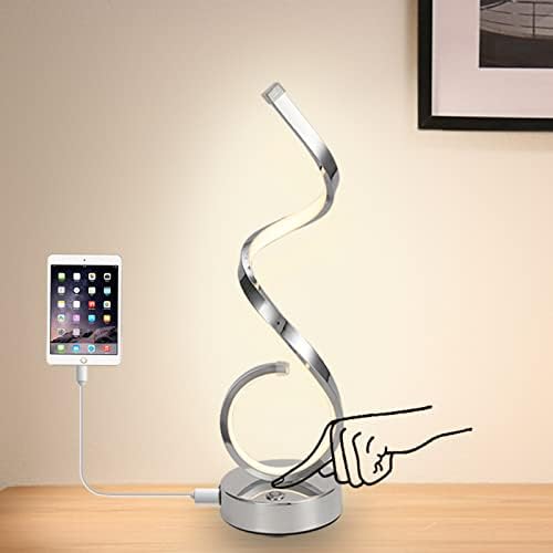 LED Touch Control Table Light USB Charge Bedside Lamp Spiral Silver 3