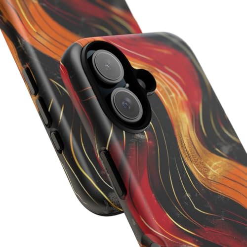 Coque iPhone 16 motif abstrait ondulé rouge et orange en finition mate rigide