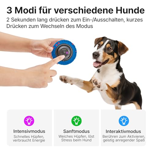 Potaroma Hundespielzeug, interaktiv, selbstrollender Hundeball, 3 Modi, automatischer Hüpfball aus unzerstörbarem E-TPU, Spielzeug für kleine, mittelgroße & große Hunde, USB-aufladbar, 8,1 cm