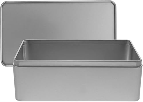 Angoily Caja de lata vacía rectangular con tapa, caja de almacenamiento de hojalata rectangular para galletas, contenedor de lata de metal para