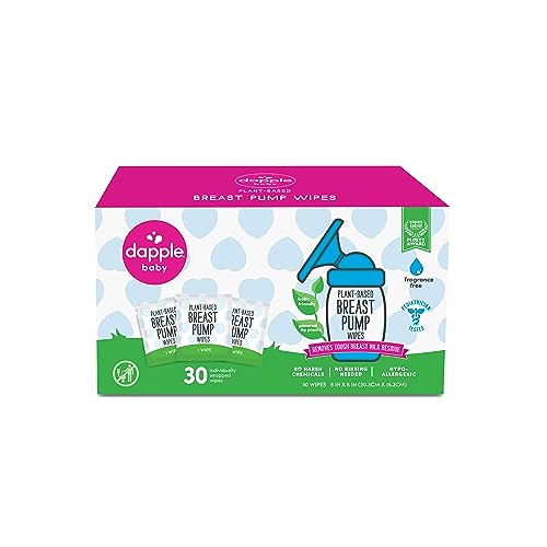 Image of Breast Pump Wipes by Dapple Baby, Hypoallergenic & Powered by Plants, Removes Milk Residue, Leaves No Taste, Singles, Fragrance Free, 30 Count (Pack of 2)