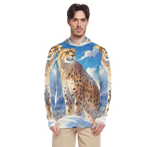T-Shirt Homme Rash Guard Orange Léopard à Col Rond Anti-UV